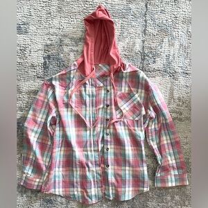 Plaid Button Down Shirt with Hood